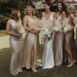 A-line Champagne Bridesmaid Dress with slit - size 8